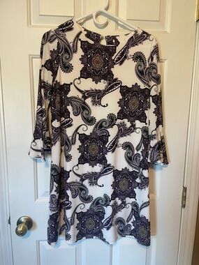 jcpenney Cream Shift Dress with Purple Paisley Medallions